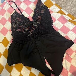 BLACK LACE LINGERIE OPEN CROTCH ROMPER SIZE XL